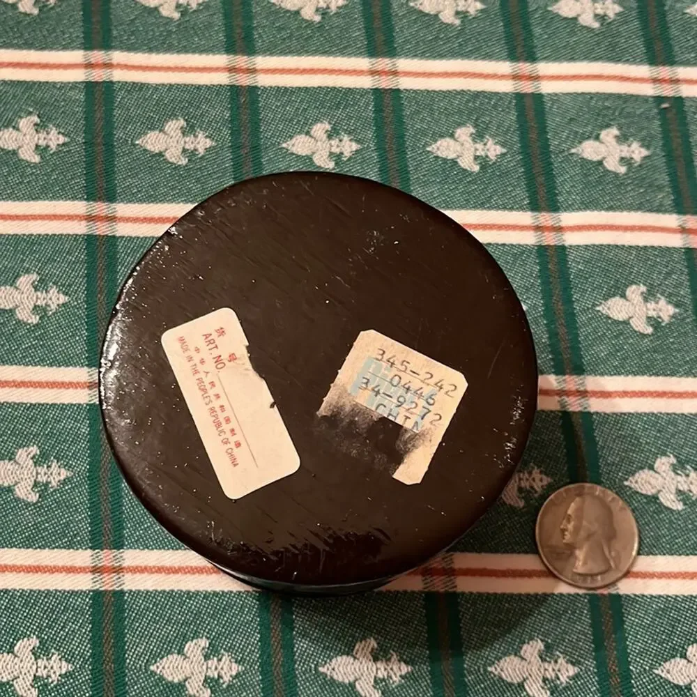 Vintage Pier 1 Painted Brown Jewelry Trinket Box with Flowers 3.25” Diameter